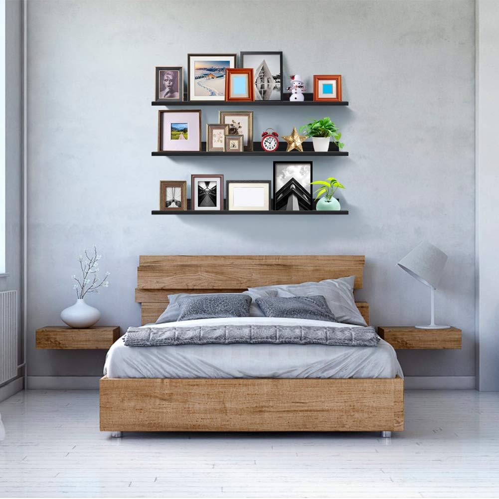 Black Wall Mount Floating Shelf Set of 3 B958273