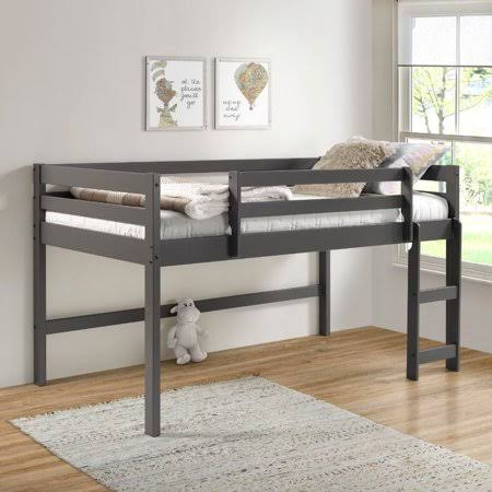 Solid Wood Twin Loft Bed Frame with Ladder, Gray S987