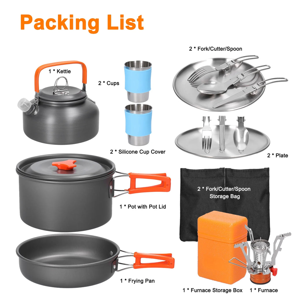 Aluminum Alloy Camping Cookware Set with Pot Frying Pan Kettle Cups N327