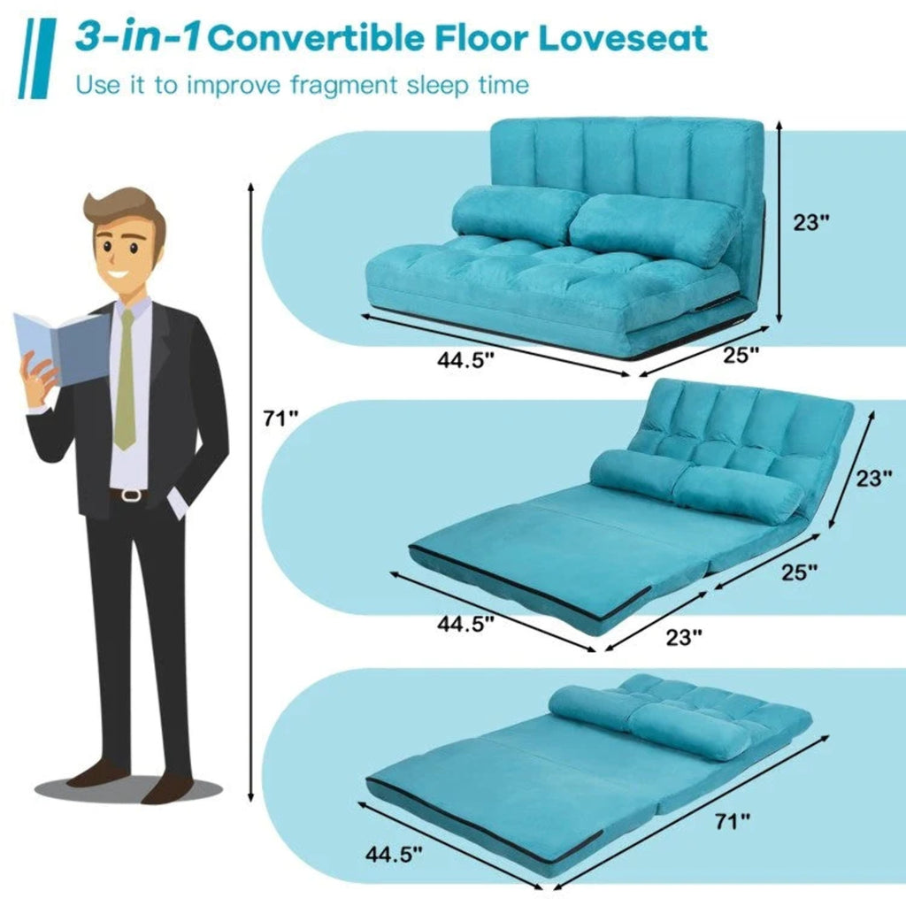 Teal Blue Foldable Floor Sofa Bed with Cloth Cover U76425