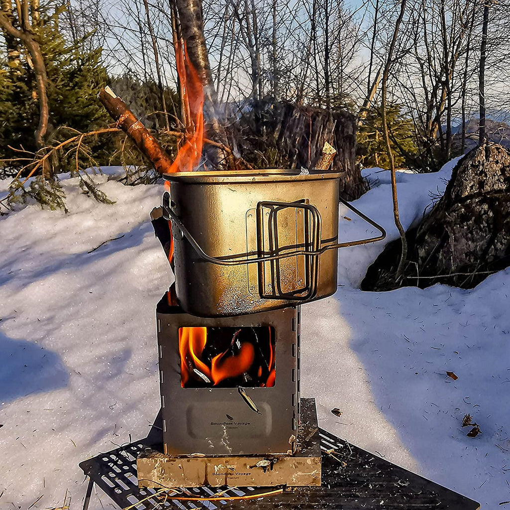 Titanium Folding Wood Stove with Pot Bracket B104