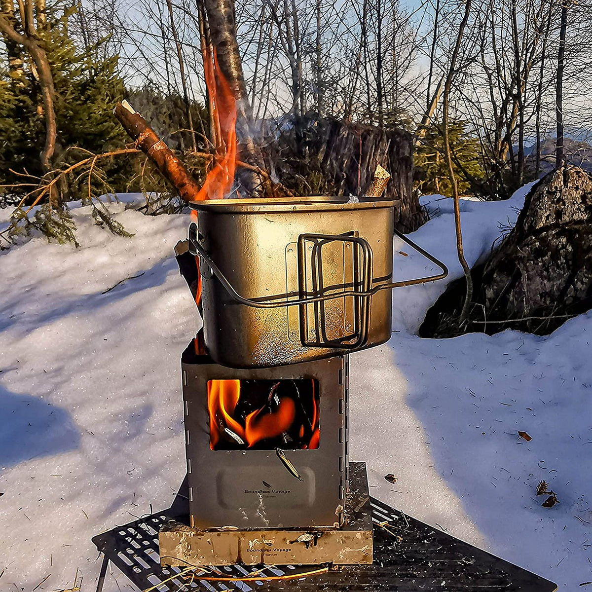 Titanium Folding Wood Stove with Pot Bracket B104