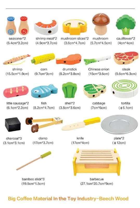Wooden Grill BBQ Food Set Pretend Play Toy A63495
