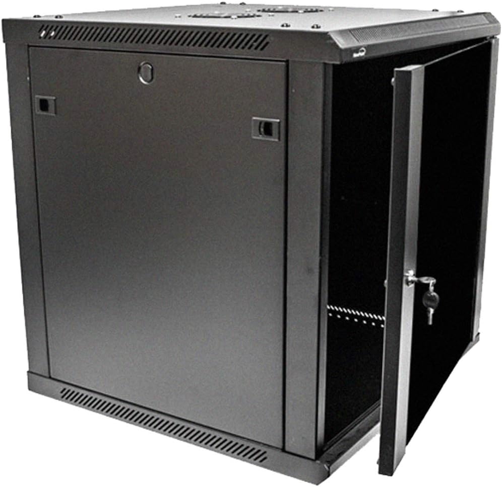12U 19-Inch Wallmount Server Network Rack with Locking Glass Door Black with Shelves R438174