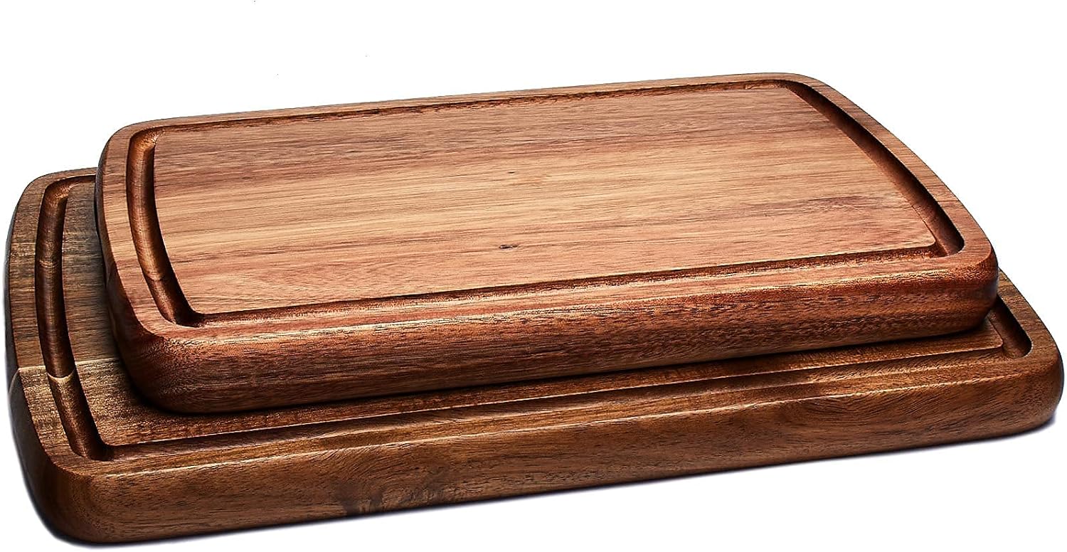Acacia Wood Cutting Board Set of 2 with Juice Groove Q207936