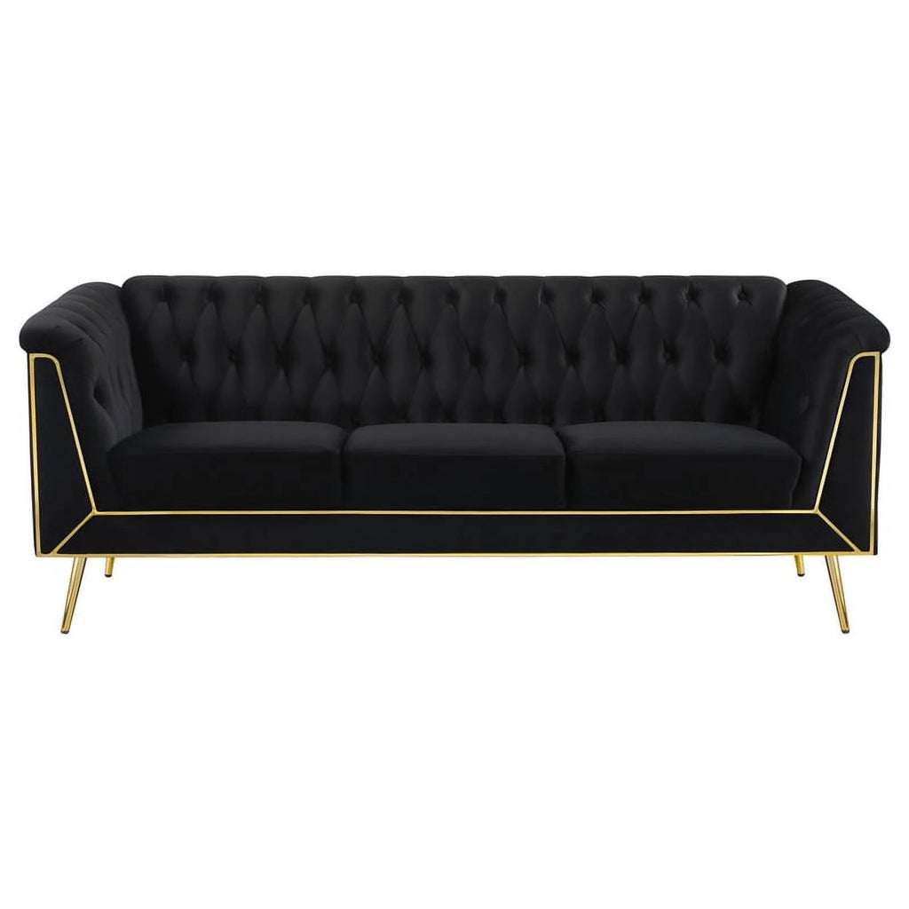 3-piece Fabric Tuxedo Arm Tufted Back Set in Black T599987
