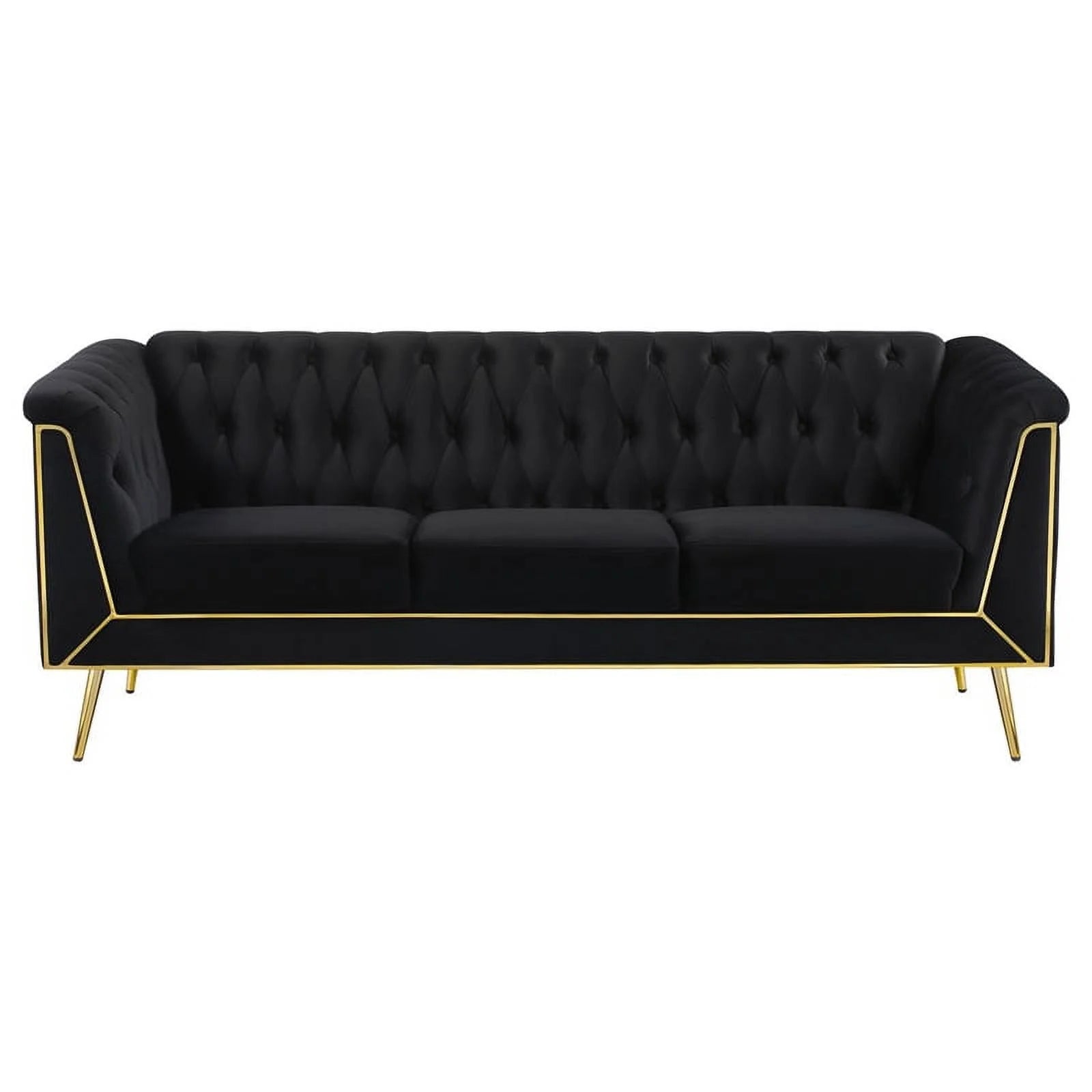 3-piece Fabric Tuxedo Arm Tufted Back Set in Black T599987