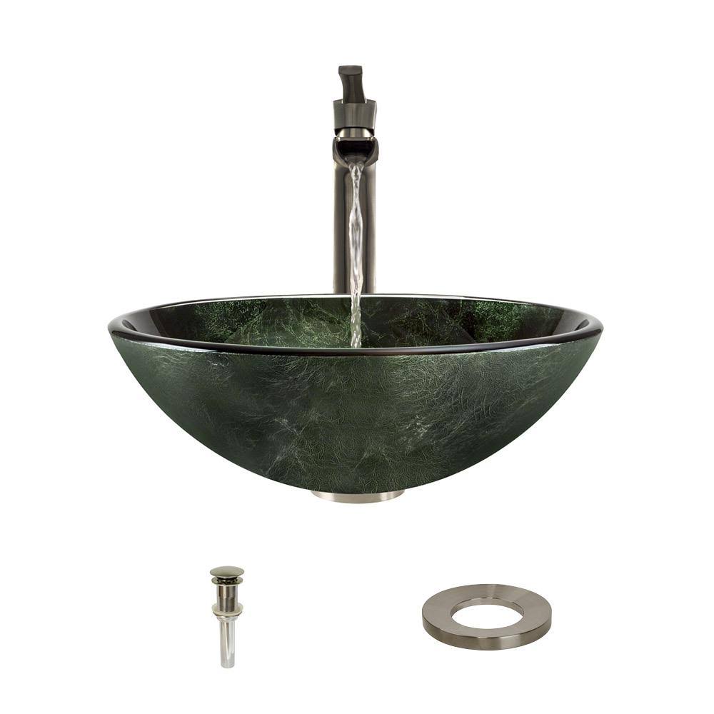 Vessel Sink Ensemble with Brushed Nickel Finish Faucet, Pop-Up Drain, and Sink Ring W272