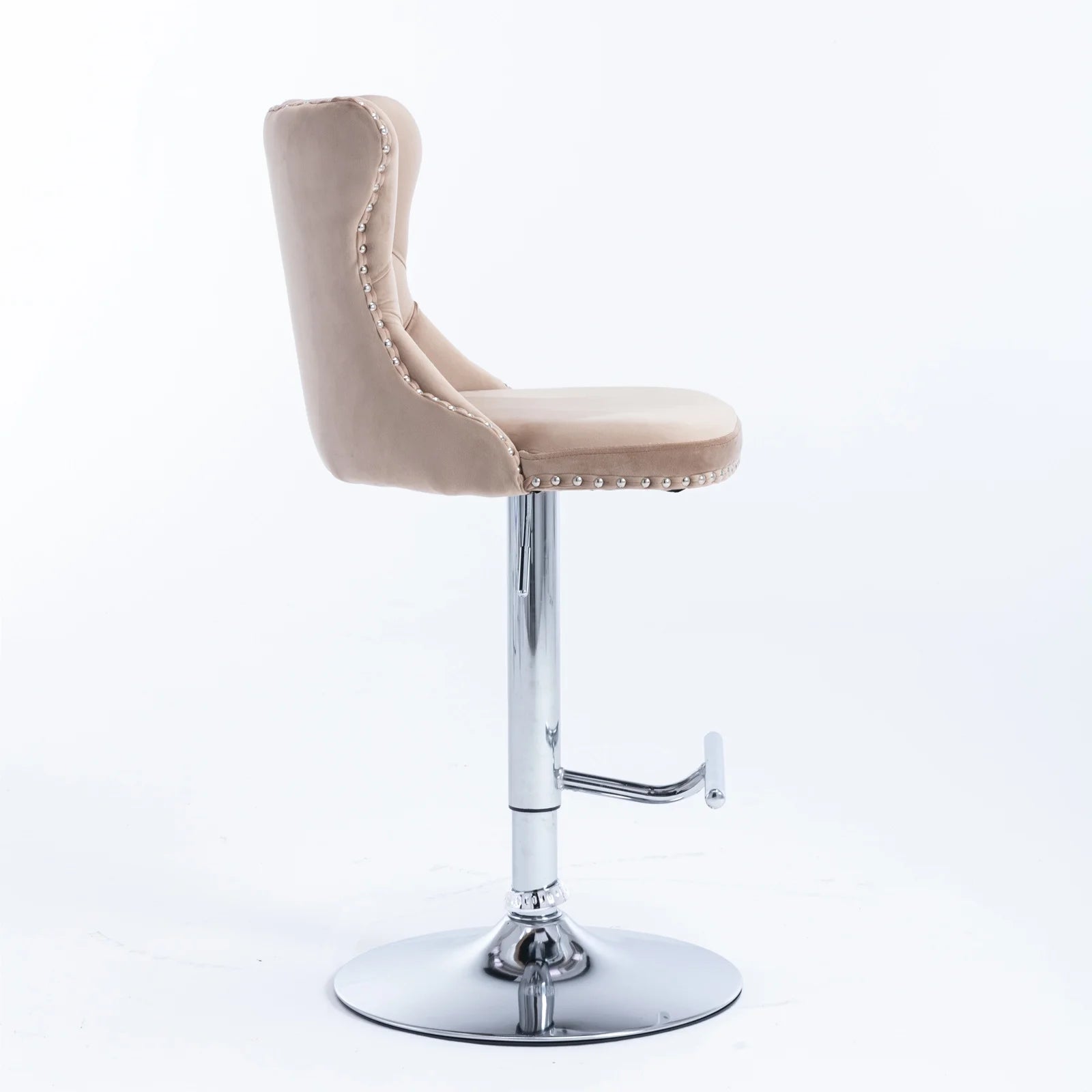 Khaki Velvet Upholstered Swivel Bar Stools, Set of 4 F8865