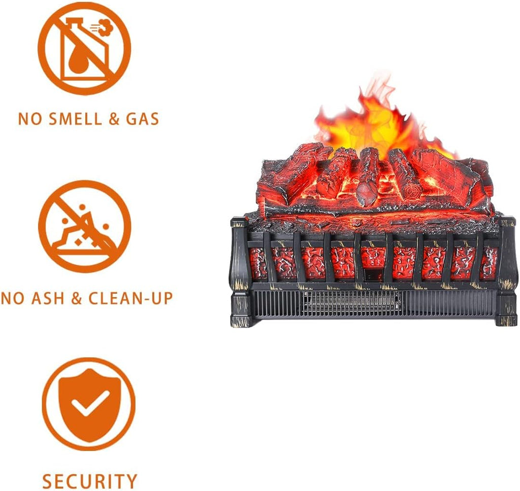 Electric Fireplace logs 21in Inserted Heater with Remote W508