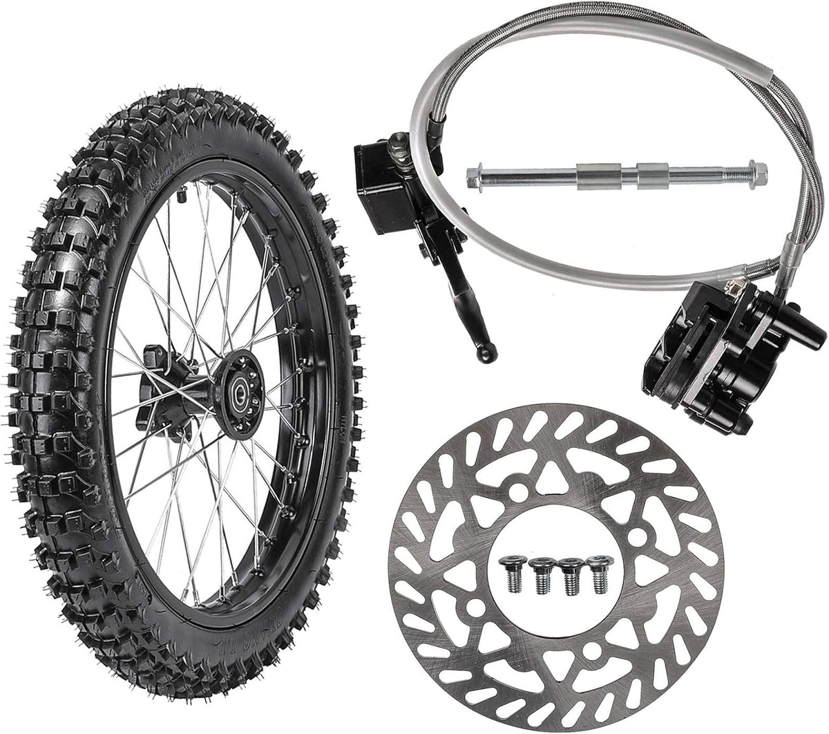 70/100-17 Front Wheel Tire Rim with Brake Disc Rotor and Hydraulic Disc Brake Caliper Set B248