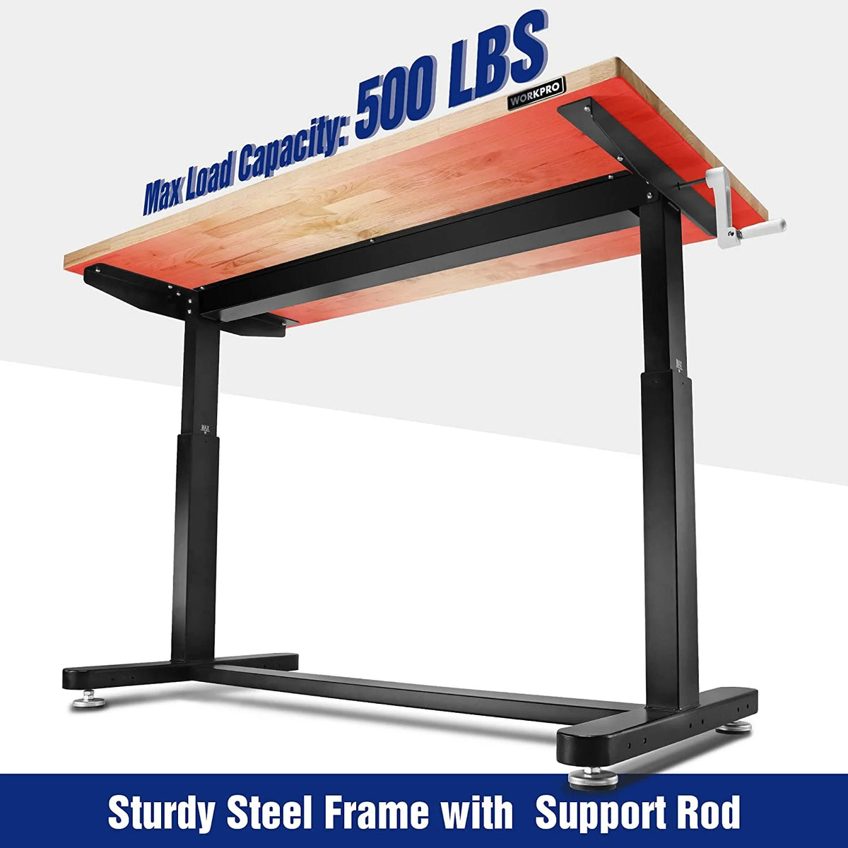 60" x 24" Rubber Wood Top Height Adjustable Work Table with Crank Handle and Casters T7884