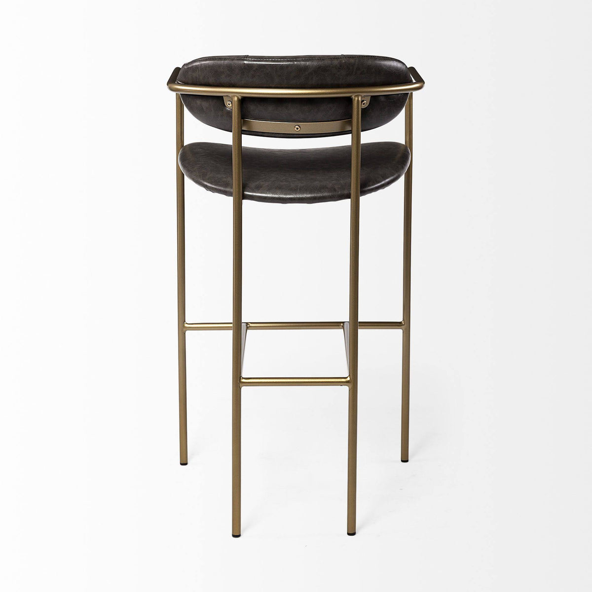 Brown Faux Leather Seat Gold Metal Bar Stool K494665