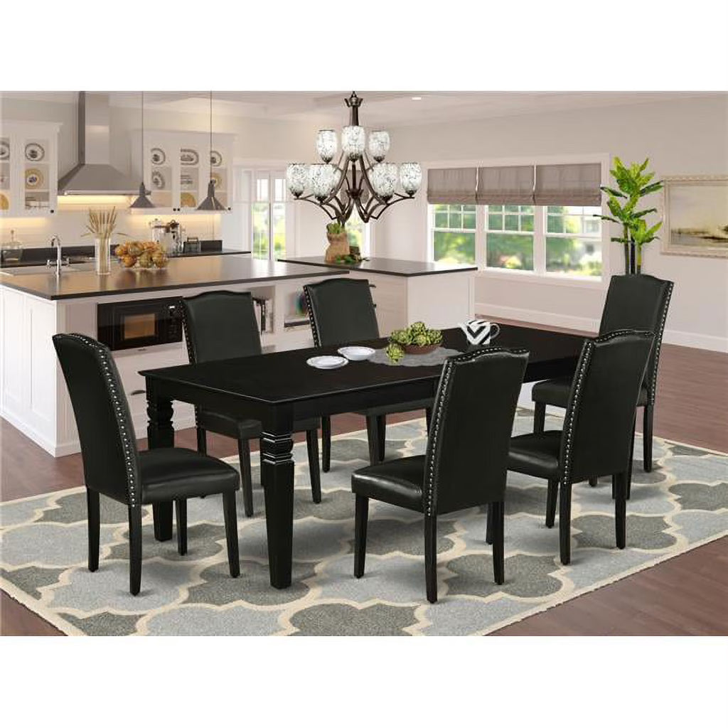 Black Leather Seat 7-piece Wood Dining Set U237421
