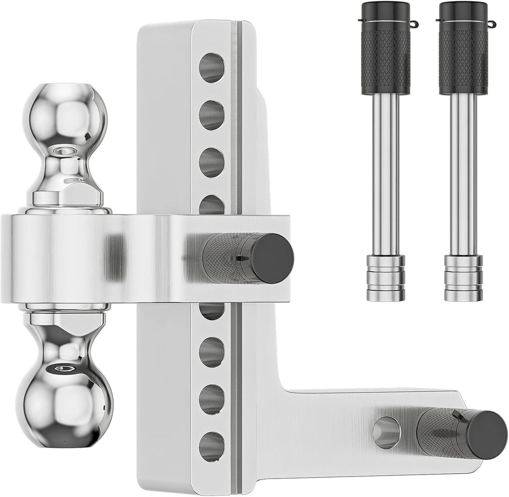 Adjustable Trailer Hitch Ball Mount, 2-Inch Receiver, 6-Inch Drop, 6-Inch Rise, Dual Towing Balls with Double Pin Key Locks Y359232