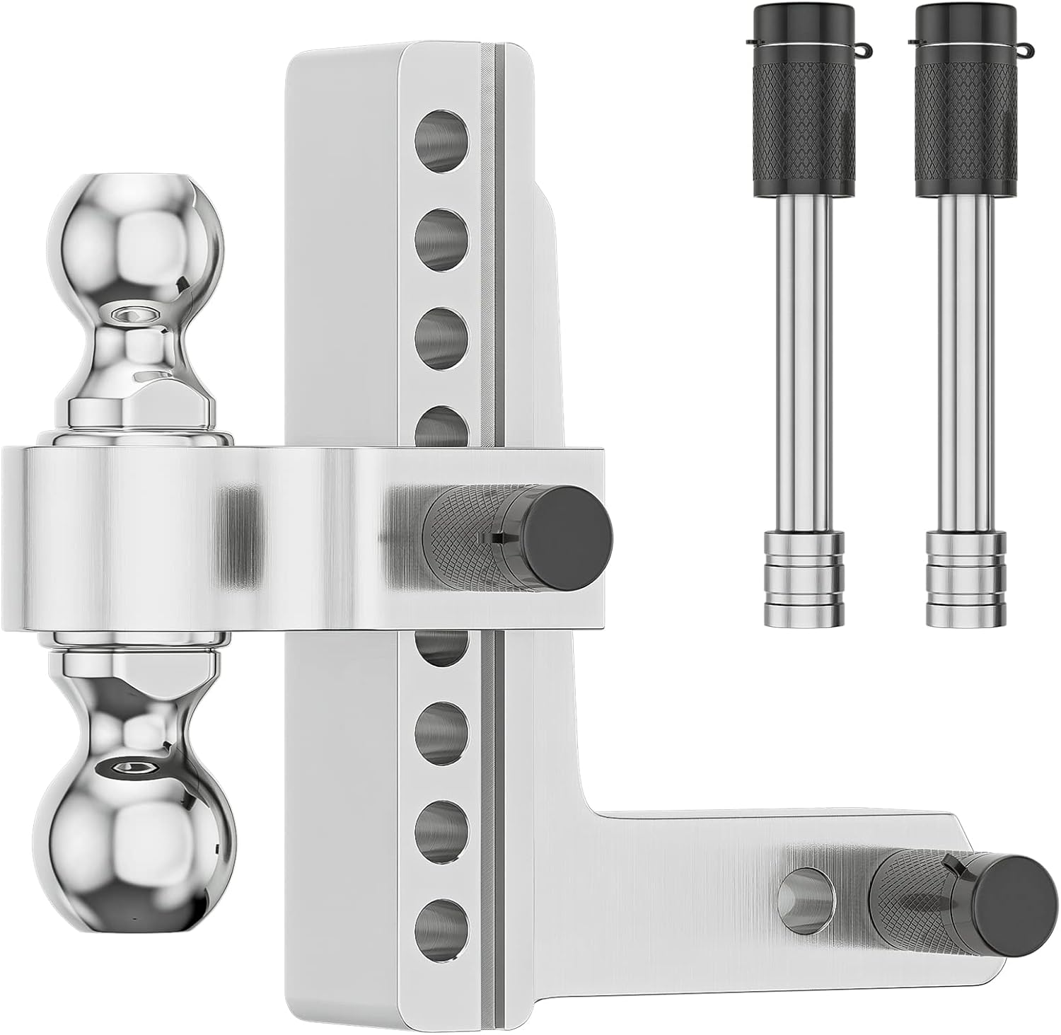 Adjustable Trailer Hitch Ball Mount, 2-Inch Receiver, 6-Inch Drop, 6-Inch Rise, Dual Towing Balls with Double Pin Key Locks Y359232