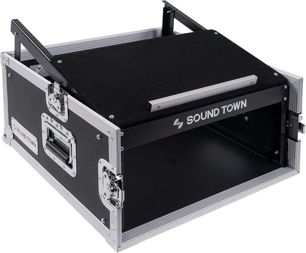 4U PA DJ Rack Road Case with 11U Slant Mixer Top, 20’’ Rackable Depth, 4-Space Size J523