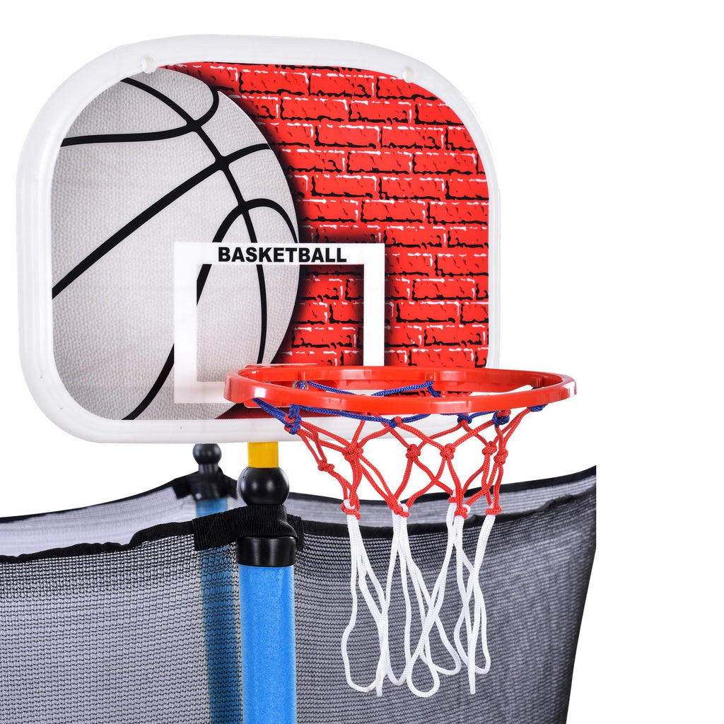 Blue 5.5FT Mini Toddler Trampoline with Enclosure and Basketball Hoop P83842