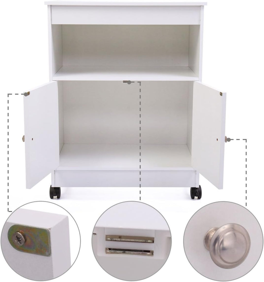 White Pack of 2 Microwave Kitchen Cart with Storage U7882