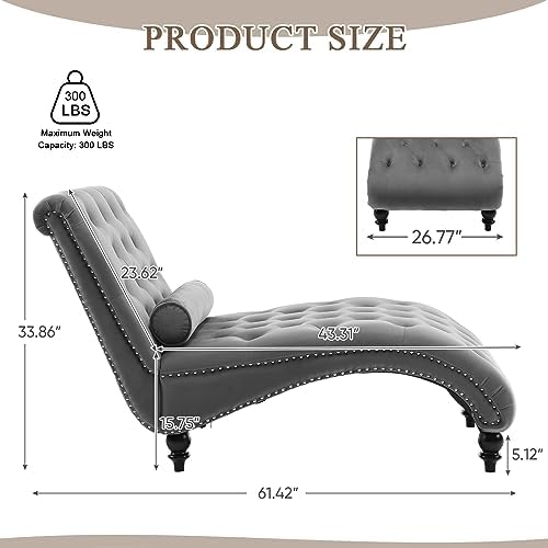Modern Velvet Chaise Lounge Chair with Toss Pillow S2447