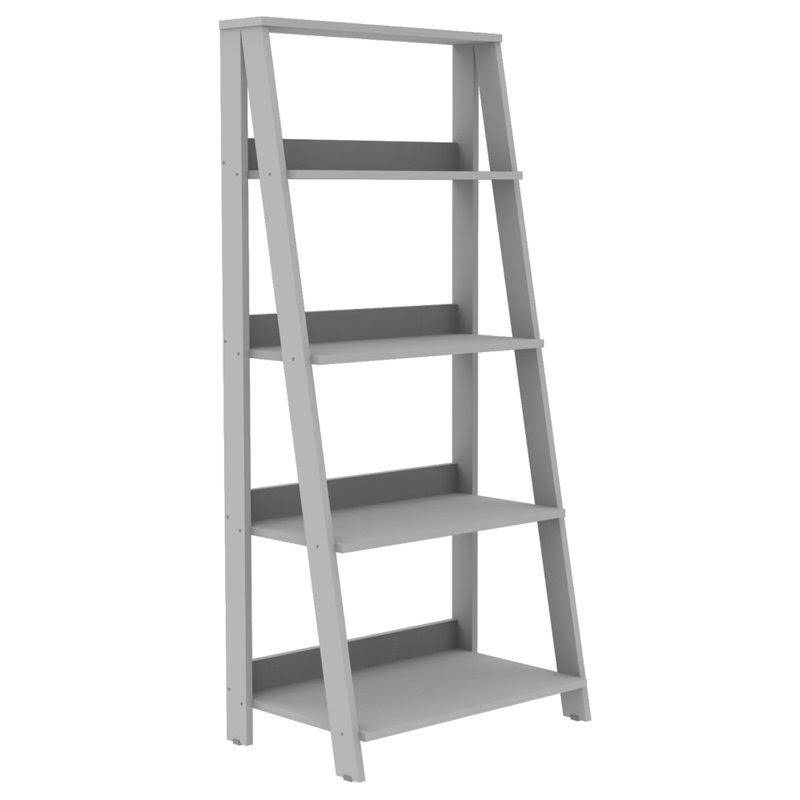 Gray 4-Shelf Wood Ladder Bookcase S227