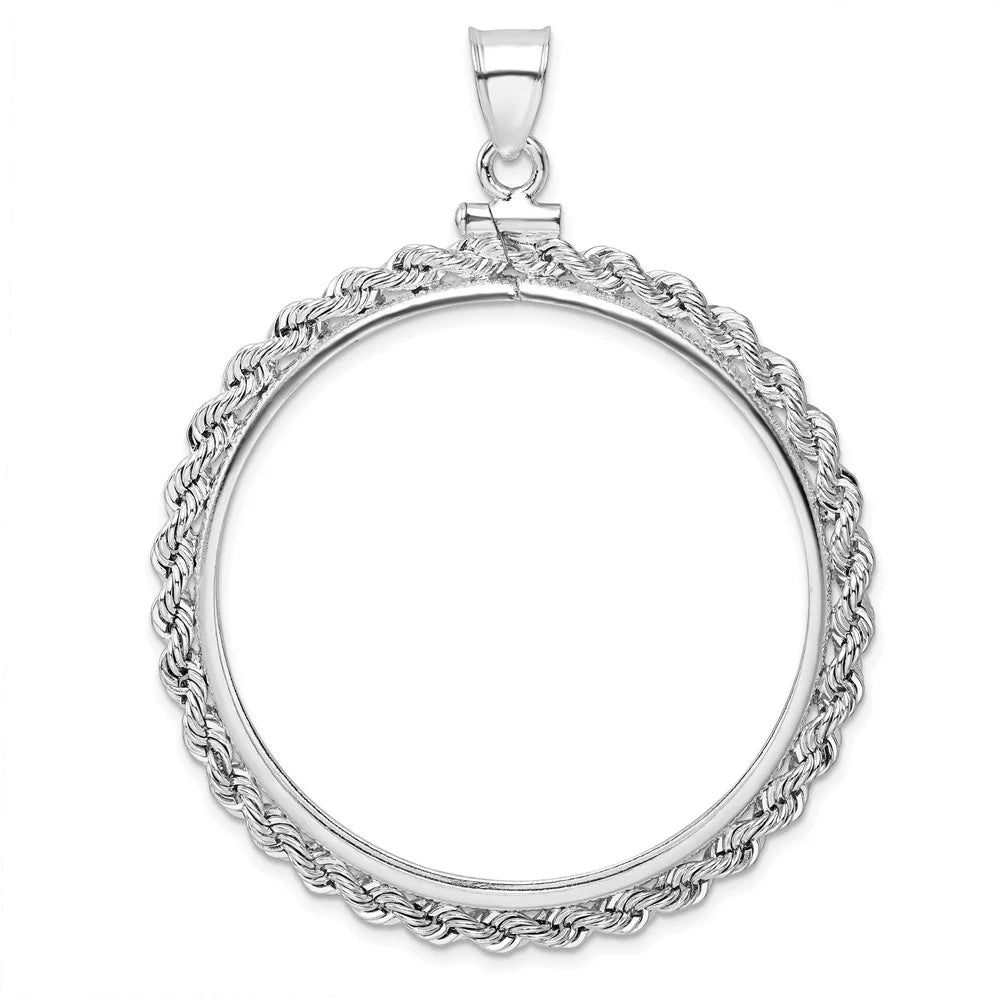 Sterling Silver Rope Coin Bezel Pendant with Rope Chain Necklace 18" M72817