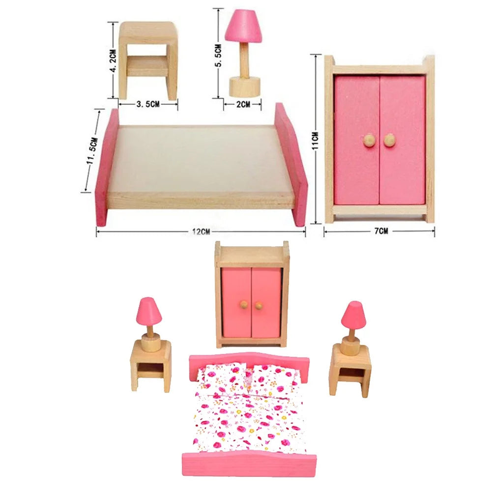 Wooden Doll House Furniture Set With Accessories J1634