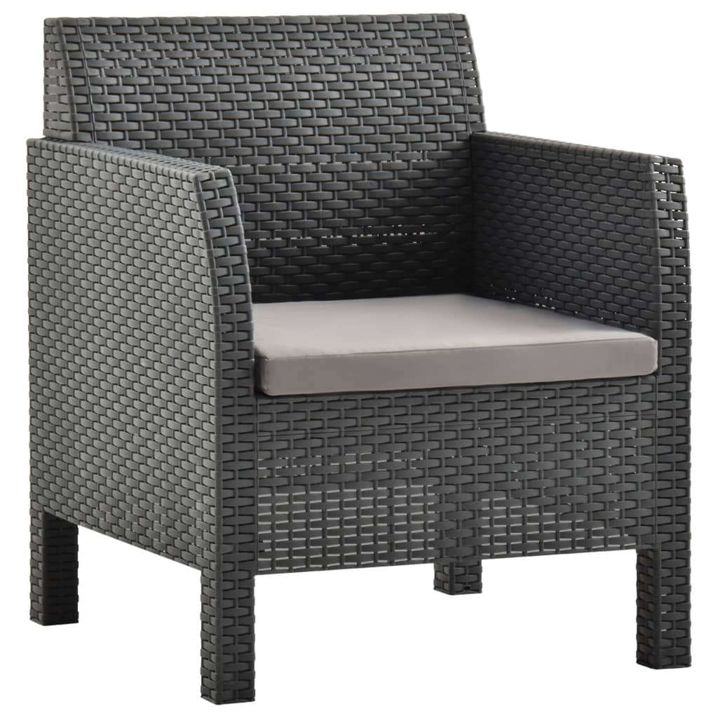 2 Piece Patio Lounge Set with Cushions Sofa Chair Coffee Table PP Rattan Anthracite Outdoor Sectional Sofa Set J95171
