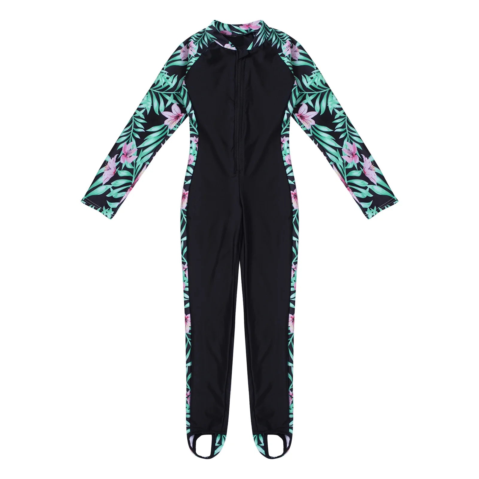 Kids Girls One Piece Zip up Rash Guard Shirt Swimsuit O576