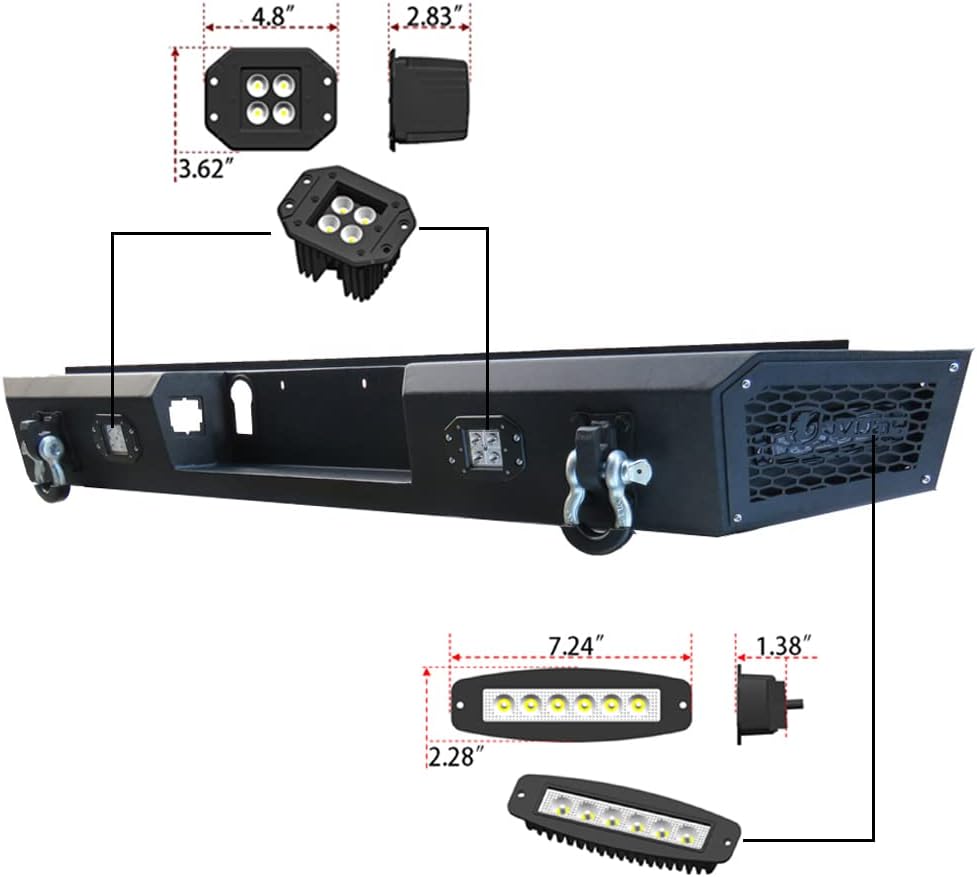 Black Texture Rear Bumper with 4 LED Lights N49208