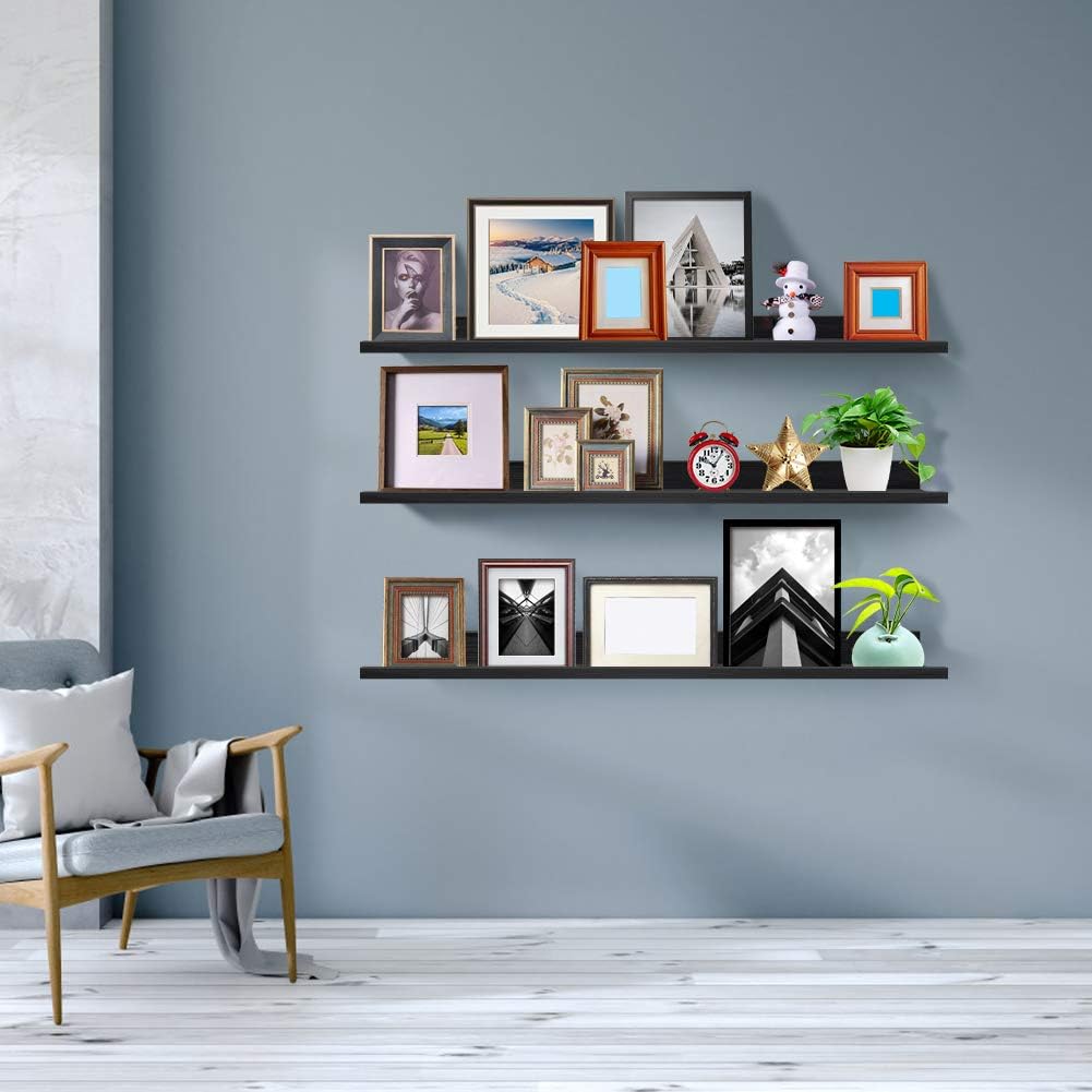 Black Wall Mount Floating Shelf Set of 3 B958273