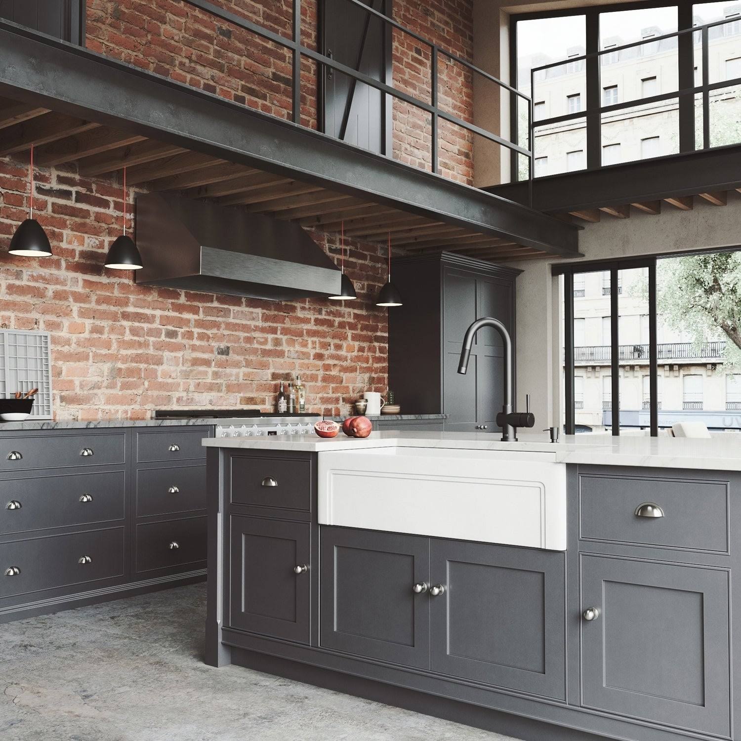 36 in. Matte Stone Farmhouse Kitchen Sink Set with Matte Black Faucet Z2735