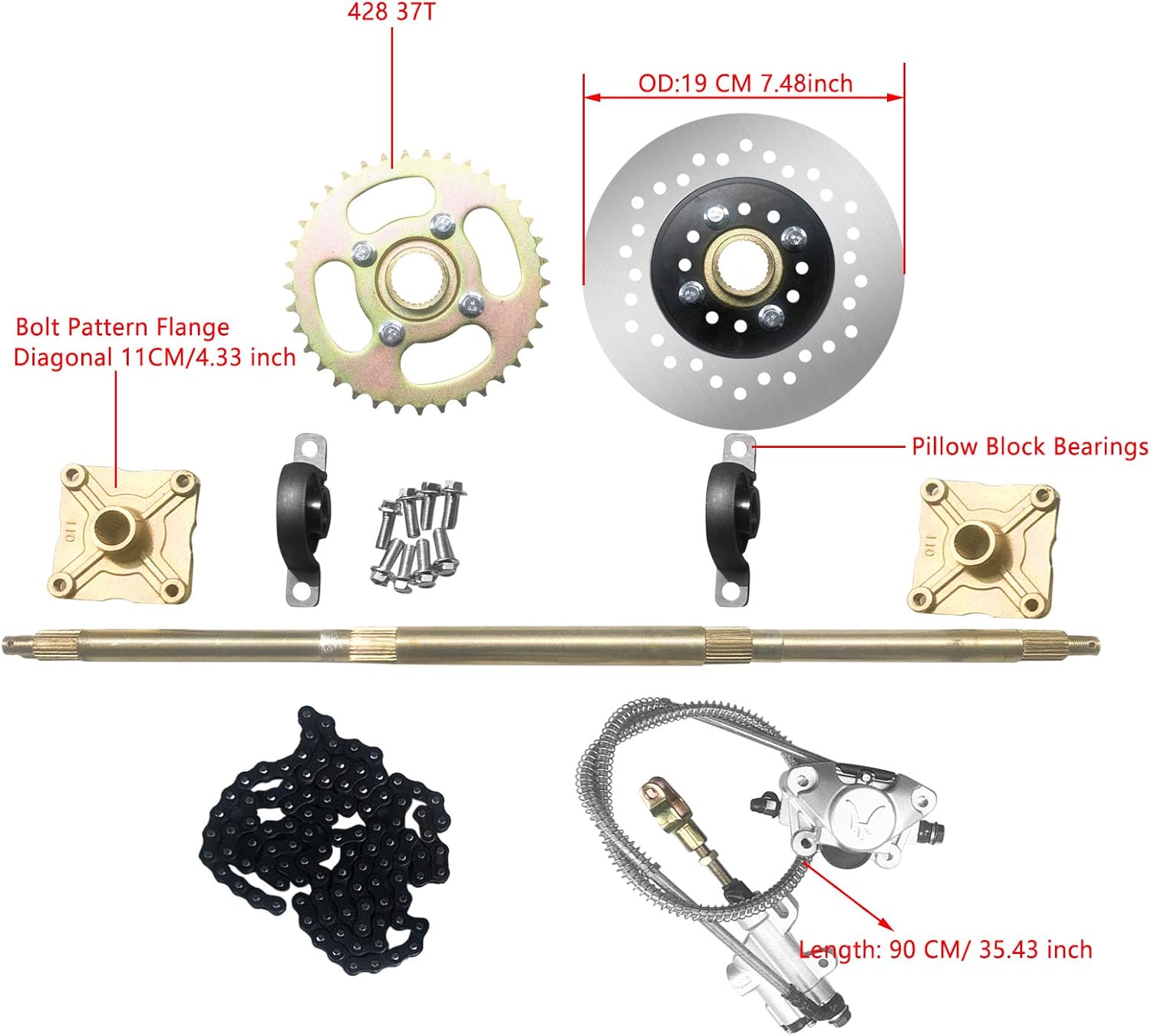 Rear Axle Shaft Kit 740mm w/Brake Assembly Sprocket W576