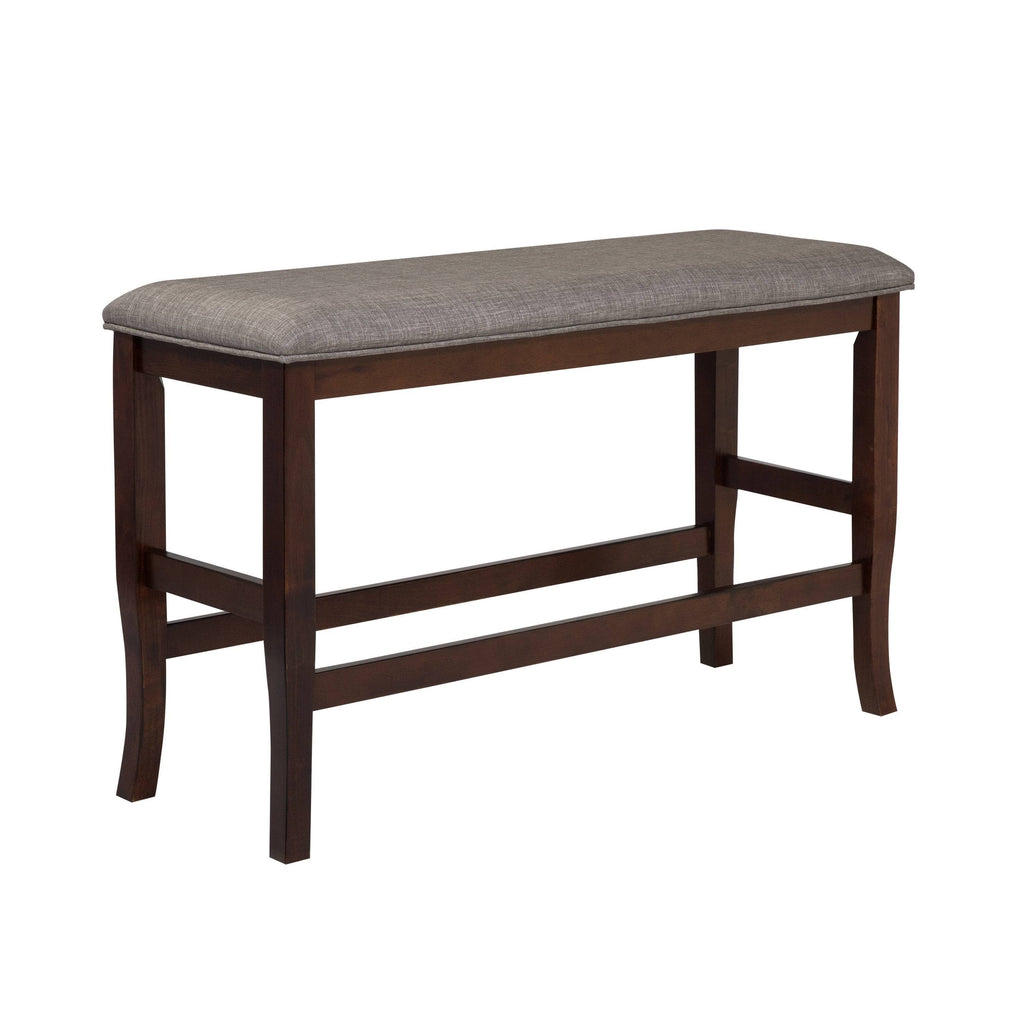 Counter Height Dining Bench Brown Cherry Dark Grey Fabric H69978