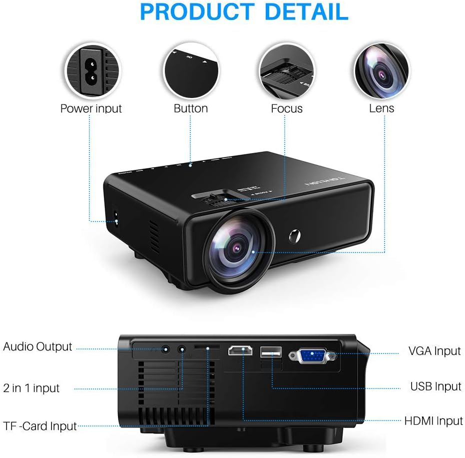 Video Projector with HDMI Cable, Support 1080P/TV/VGA/USB/AV/Laptop/Phone L275897