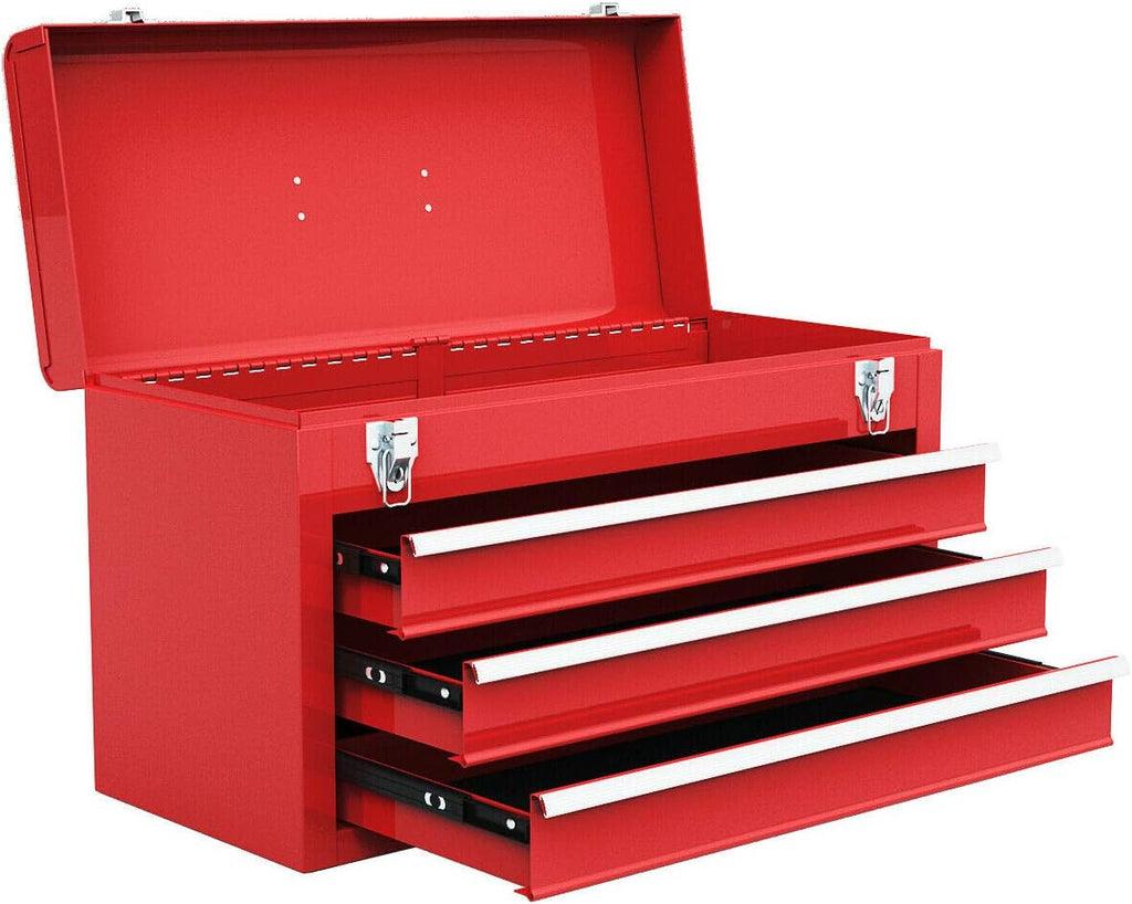 Red Steel 3 Drawer Tool Chest with Top Tray V266