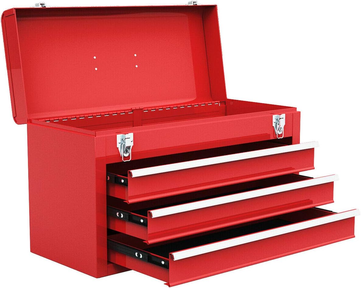 Red Steel 3 Drawer Tool Chest with Top Tray V266