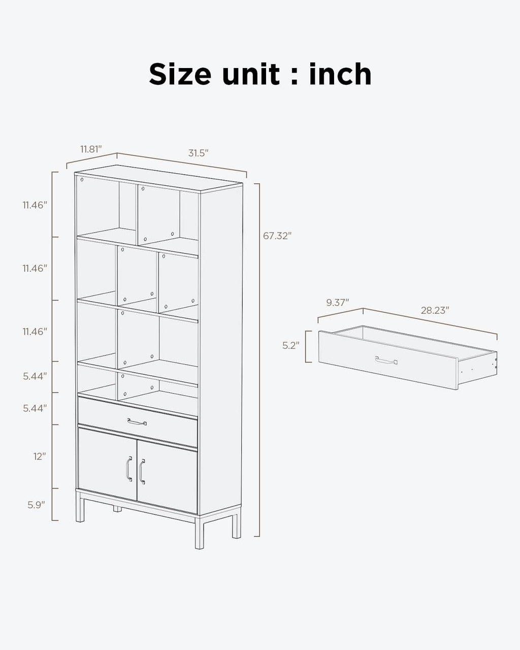 Brown 4 Tier Bookcase with Doors and Drawers R47966