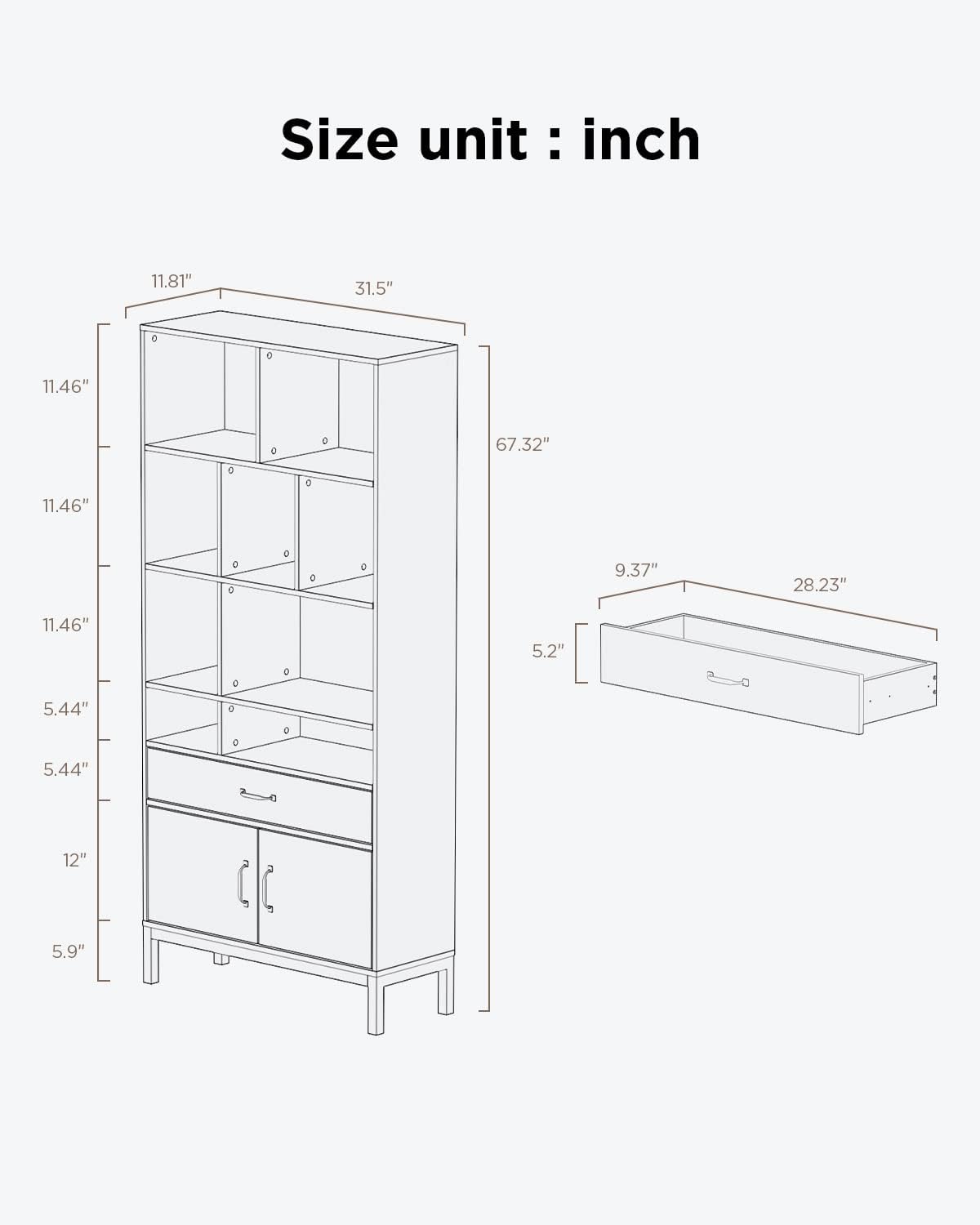 Brown 4 Tier Bookcase with Doors and Drawers R47966