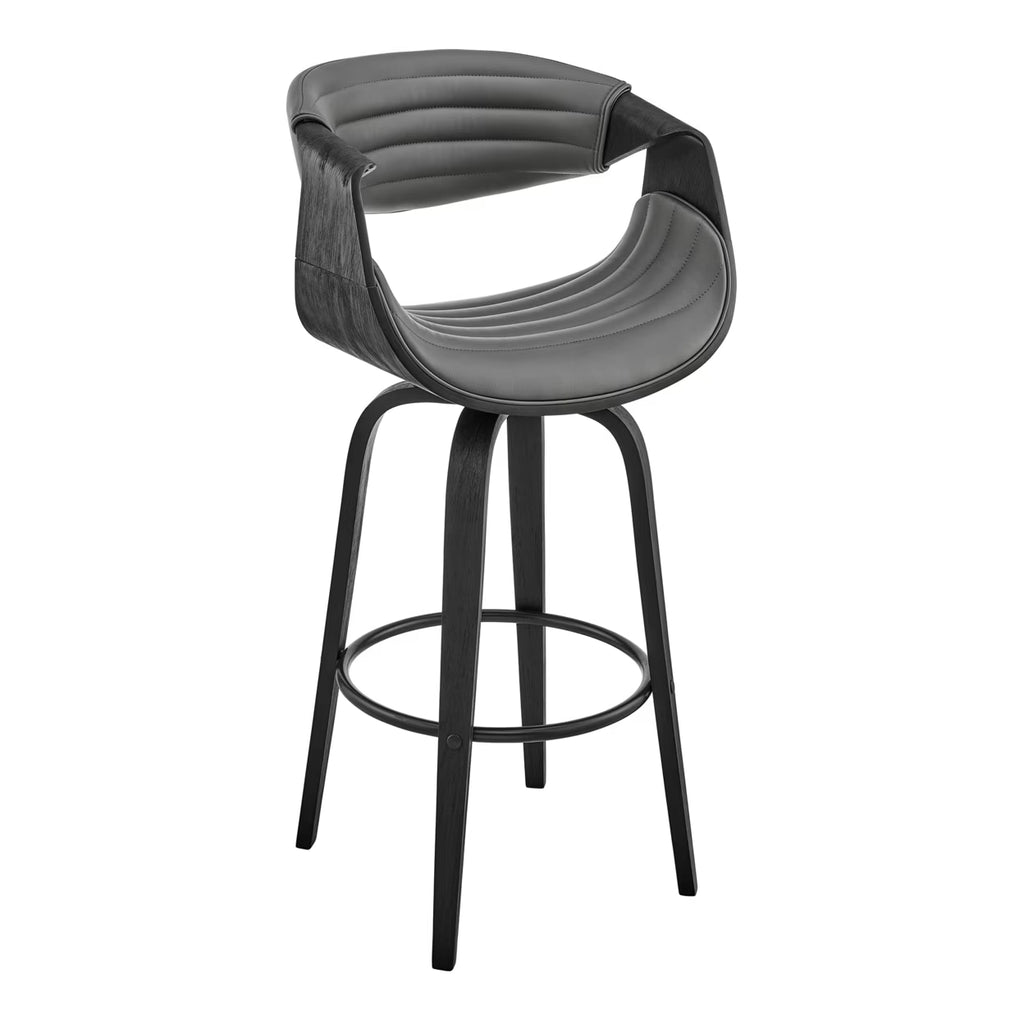 Gray and Black Swivel Counter Stool with Leatherette Bucket Seat I34293