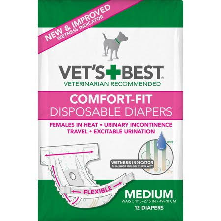 Comfort-Fit Disposable Diapers for Female Dogs, Medium, 12 Count, 6 Pack H479