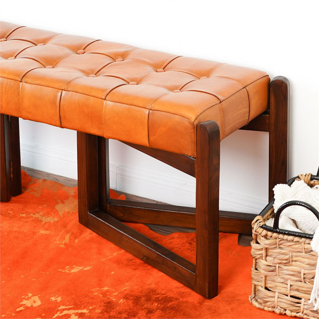 Tan Upholstered Leather Bench D886278