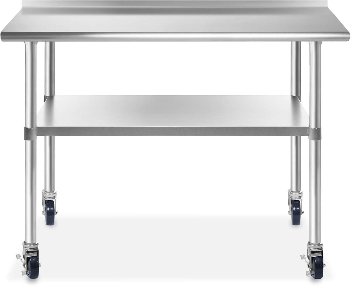NSF Stainless Steel Commercial Work Table with Backsplash and 4 Casters 30 in. x 24 in. W392