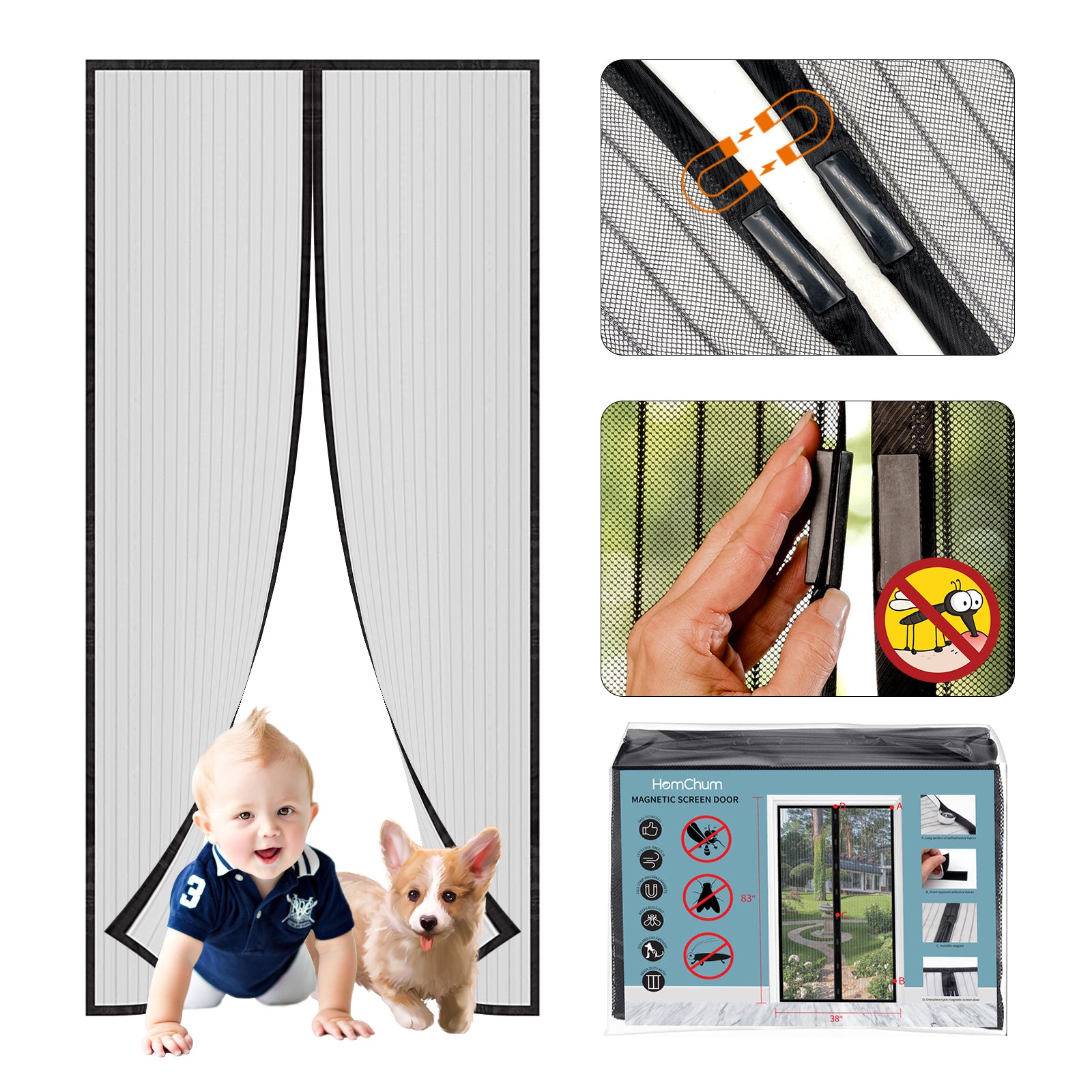 38" x 83" Black Fiberglass Mesh Screen Door O9682