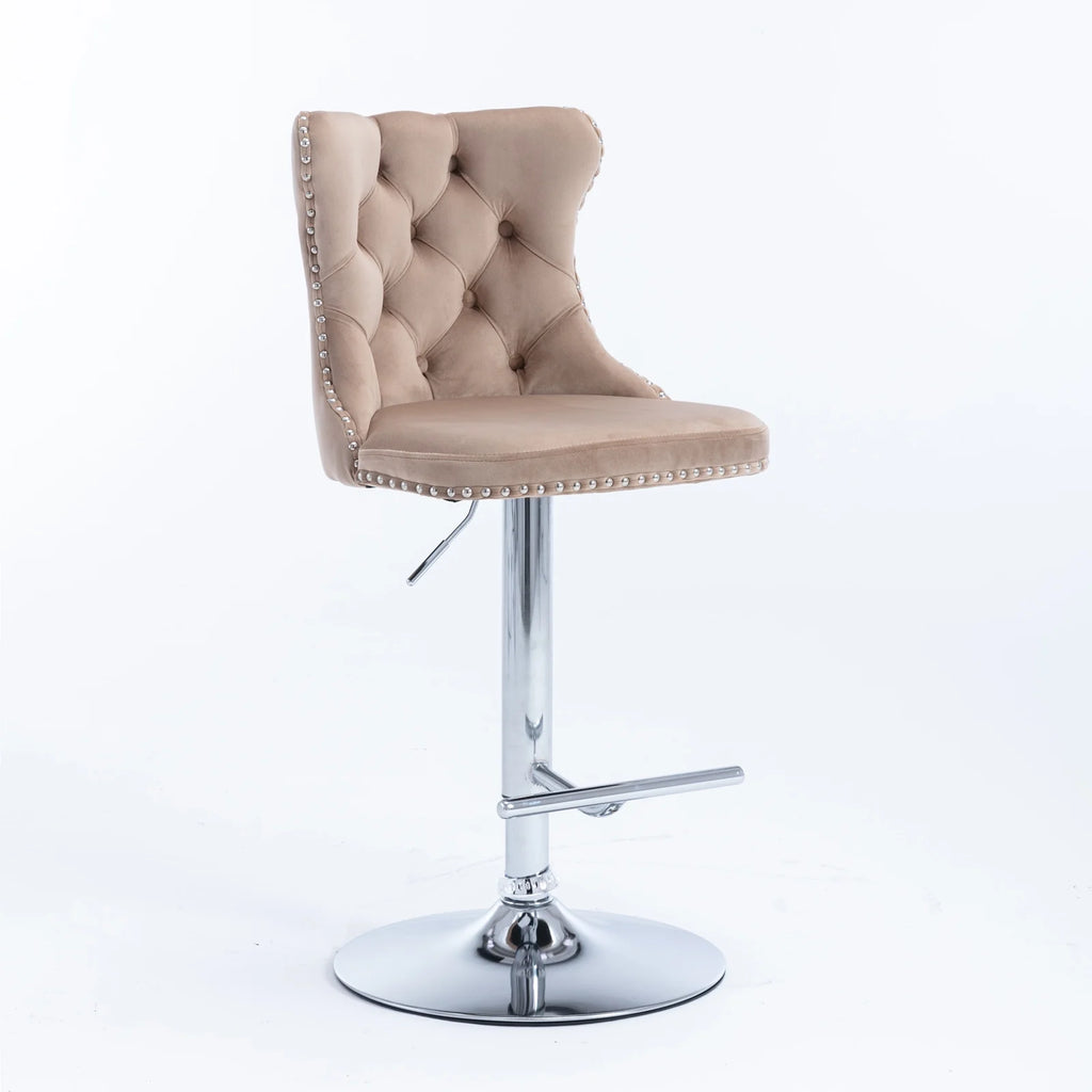 Khaki Velvet Upholstered Swivel Bar Stools, Set of 4 F8865