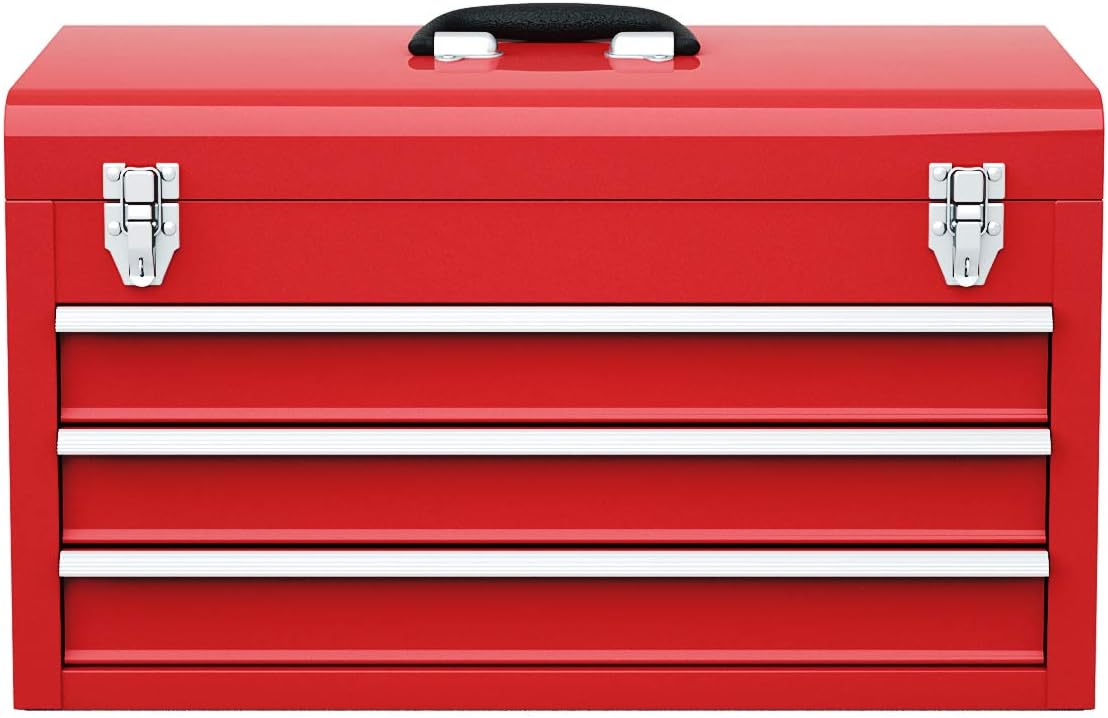 Red Steel 3 Drawer Tool Chest with Top Tray V266