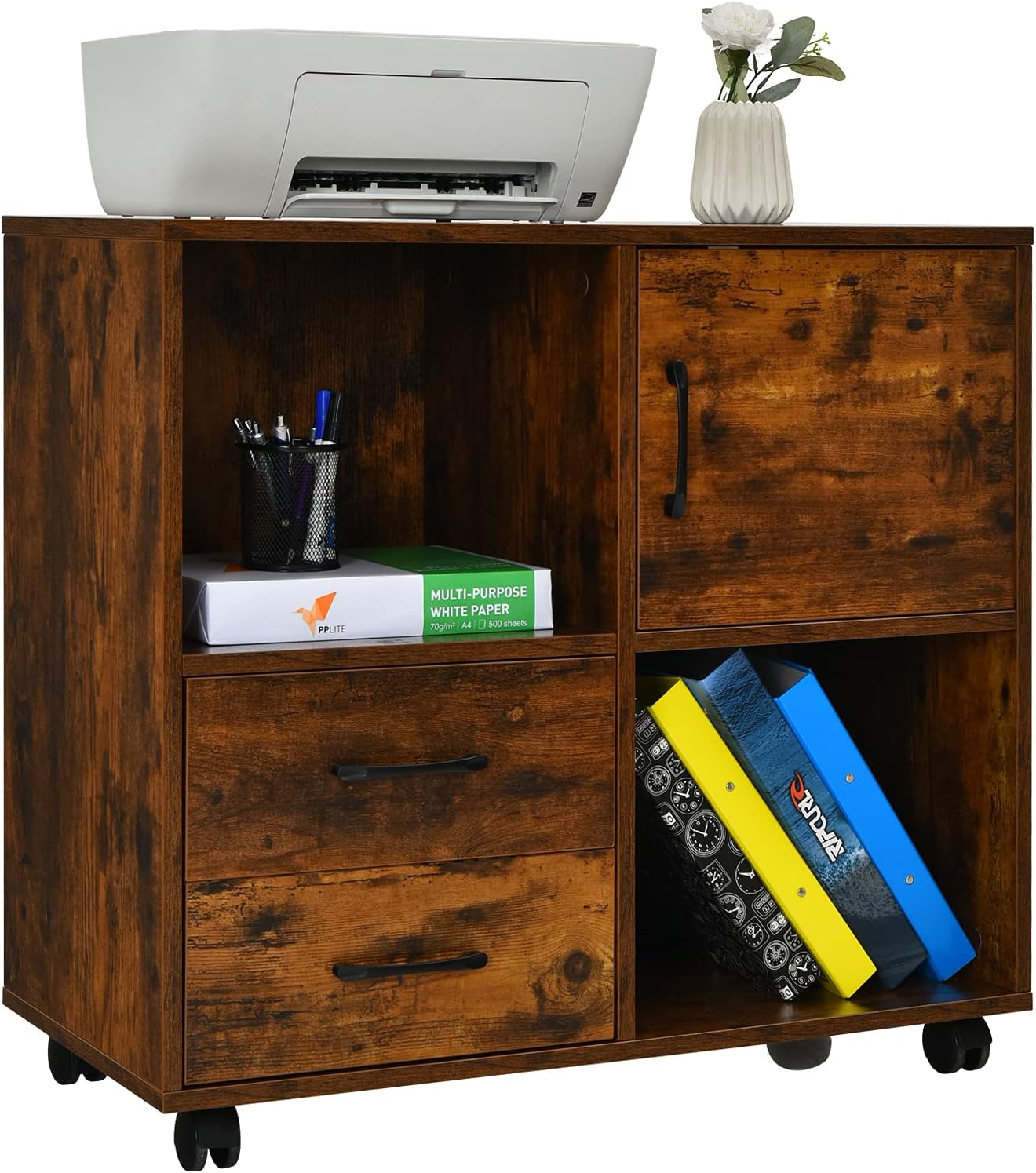 White Mobile 2 Drawer Filing Cabinet with Wheels N577