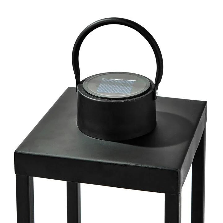 Matte Black Metal Open Frame Lantern with Solar Powered LED Candle E62651