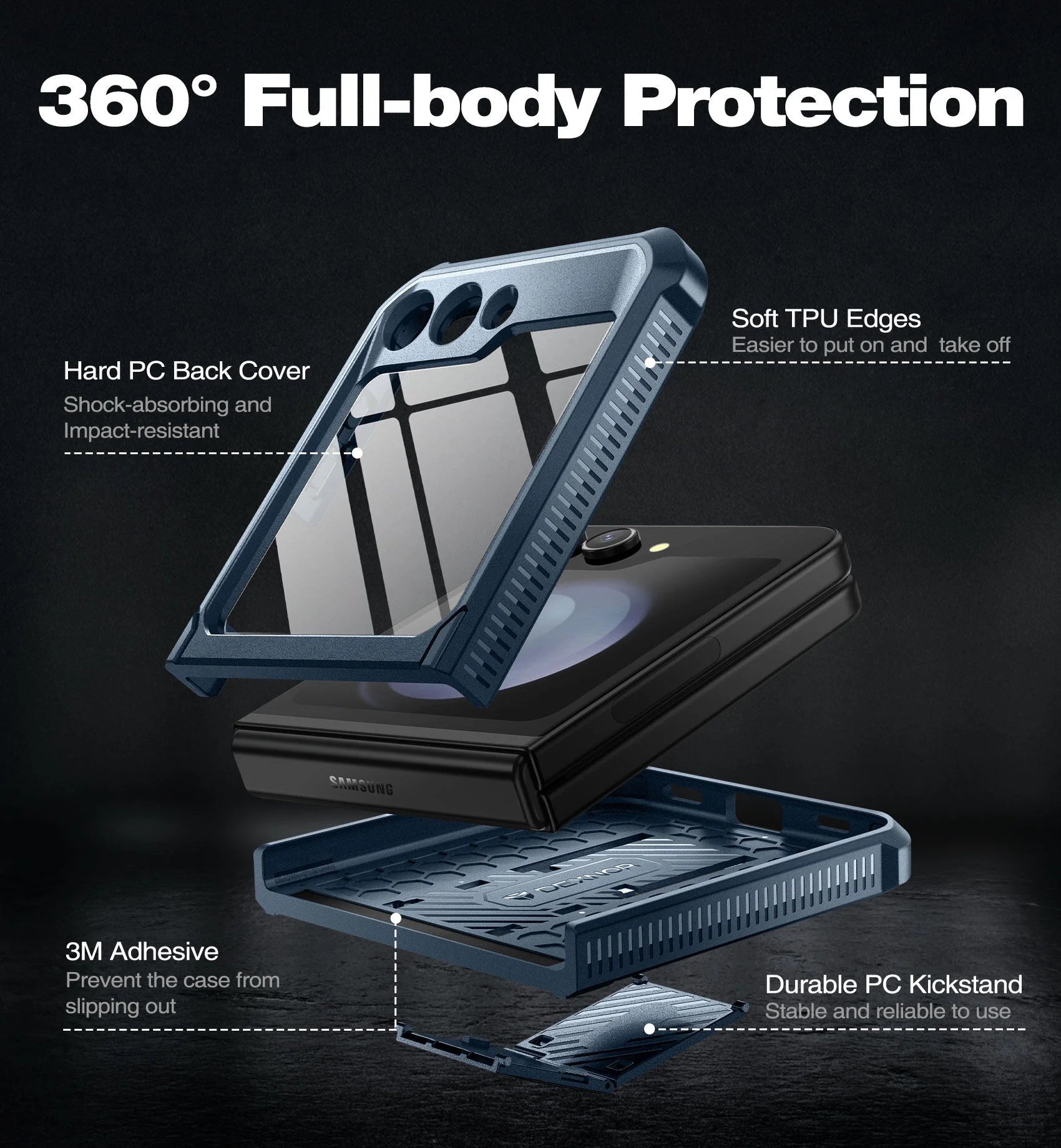 Navy Blue Shockproof Case with Kickstand and Rotatable Belt Clip I122682