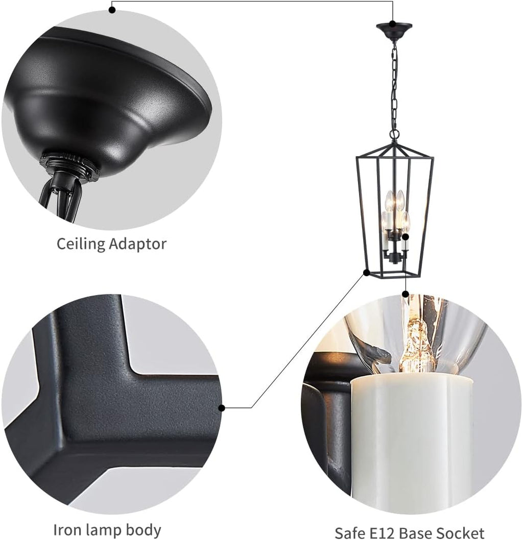 Black 4-Light Iron Cage Pendant Ceiling Light O8569